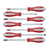 csavarhúzó klt., 7db; lapos: 3×75, 5×100, 6×125mm, PH1×100, PH2×125, PZ1×100, PZ2×125, CV. mágneses, papír doboz