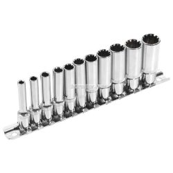   hosszított Multi Lock dugófej klt. ; 1/4", 11db 4, 5, 5.5, 6, 7, 8, 9, 10, 11, 12, 13mm, tartó sínen