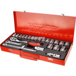   dugókulcs klt., CV., racsnis 45fog ; 1/2" 24db, 10-32mm, fém doboz